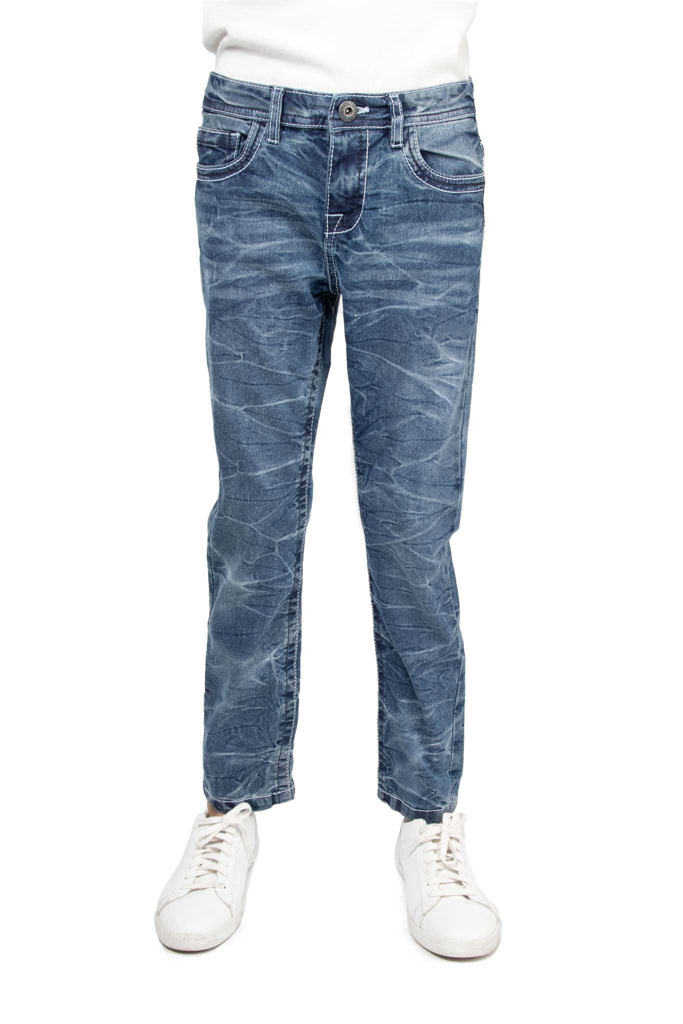 CULTURA Boy's Skinny Fit Washed Saddle V Stitch Denim Pants