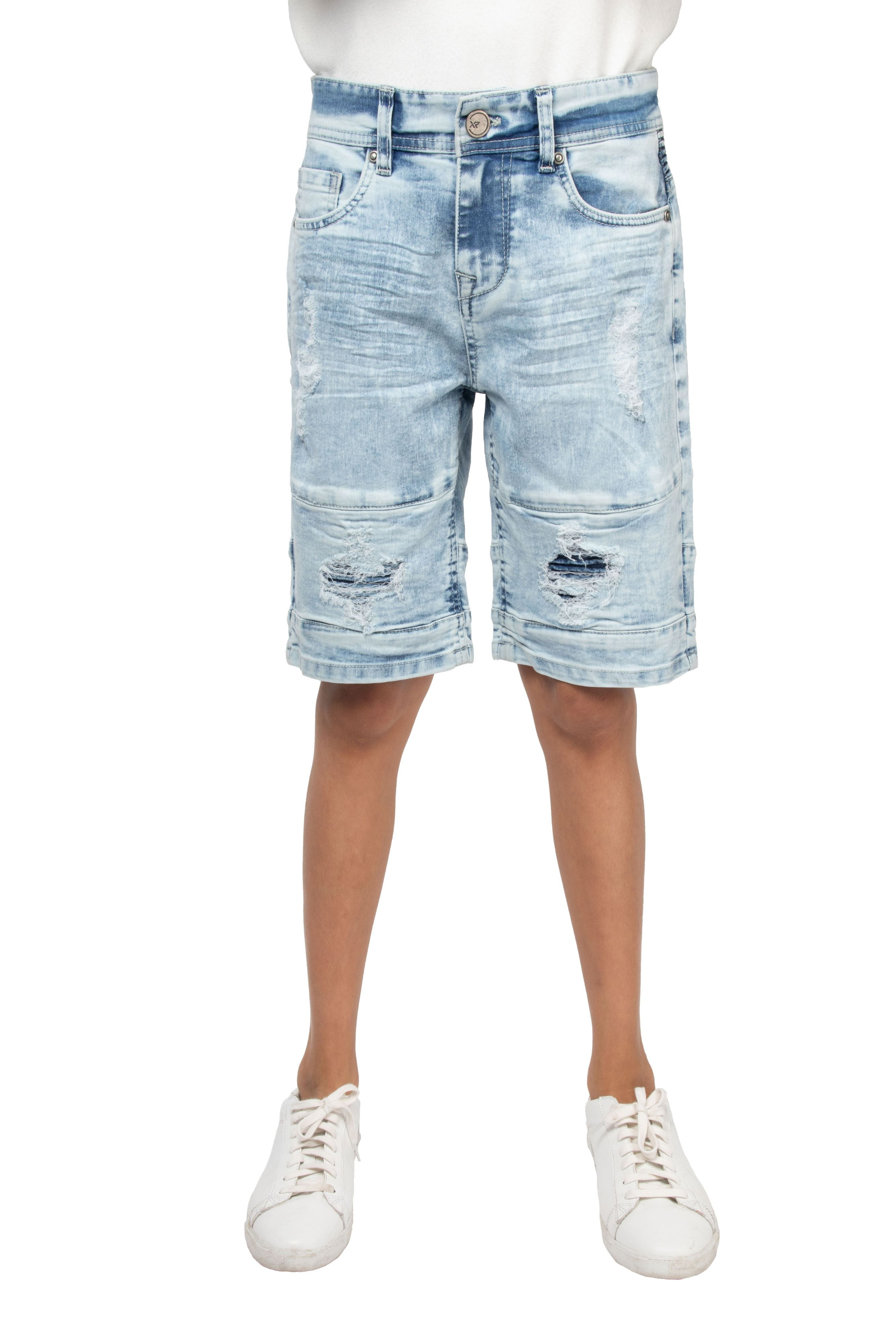 X RAY Boy's Slim Fit Distressed Moto Biker Denim Shorts