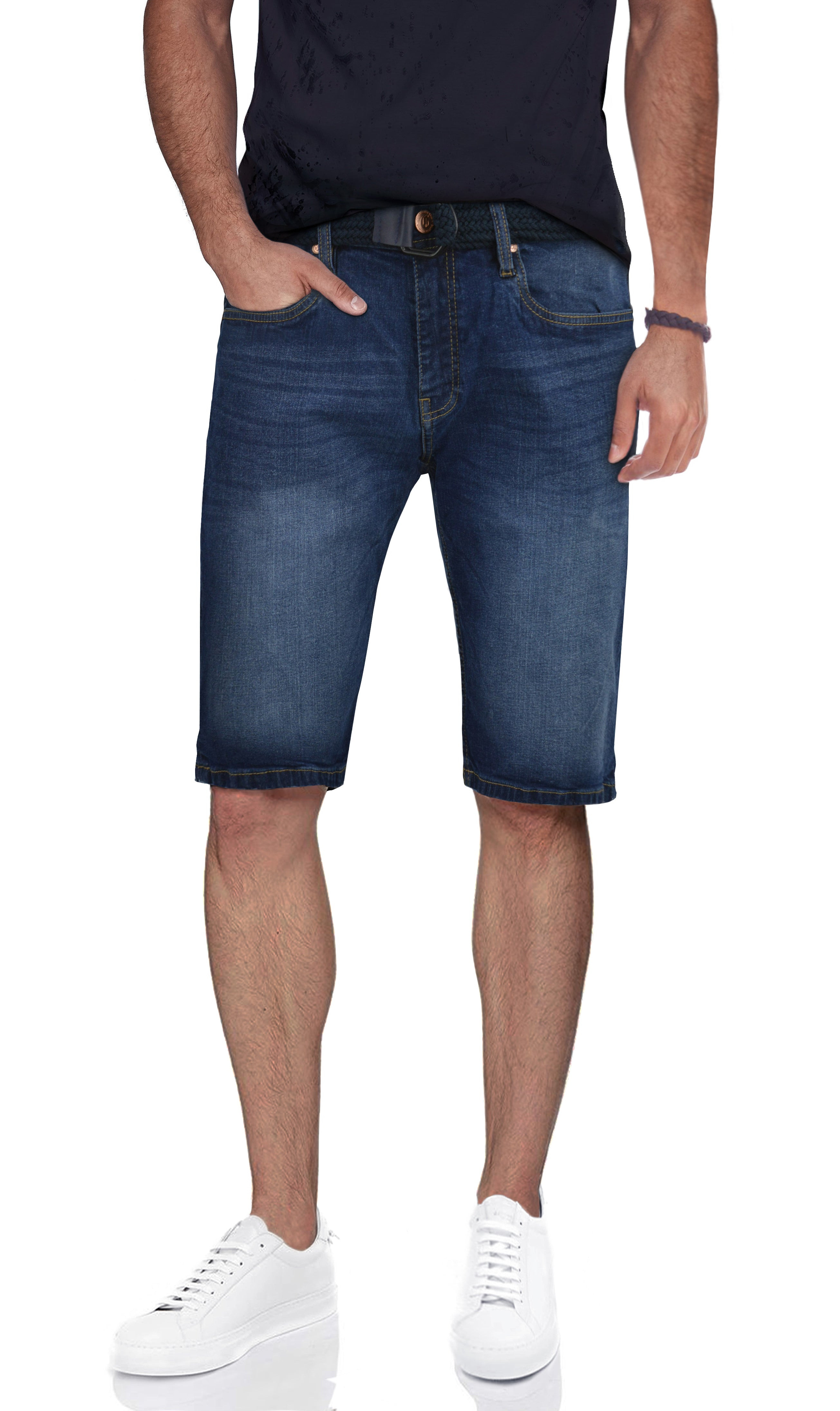 CULTURA Men's 12" Belted Super Flex Denim Shorts