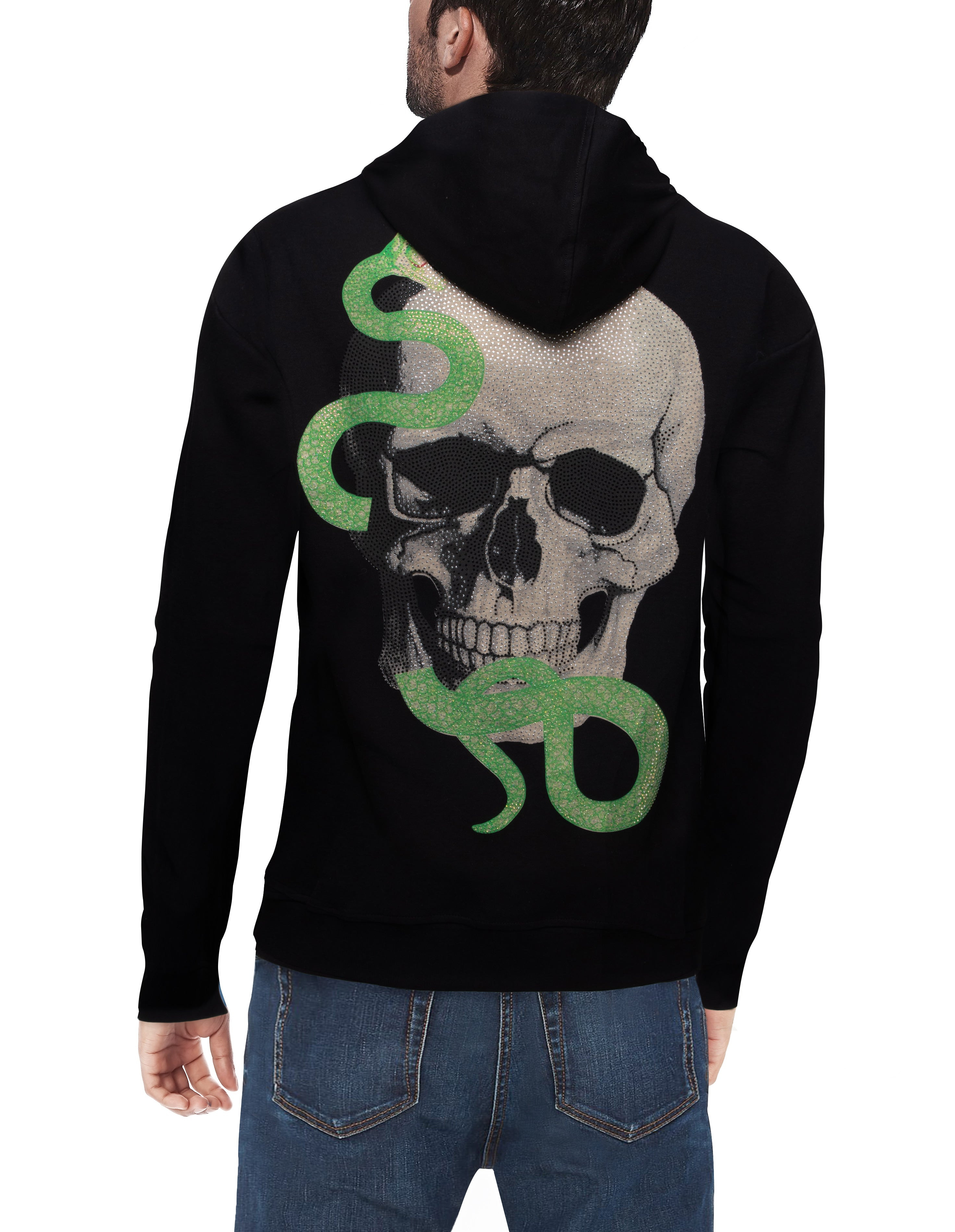 Heads Or Tails Skull & Serpent Graphic With Rhinestones Pullover Sweater