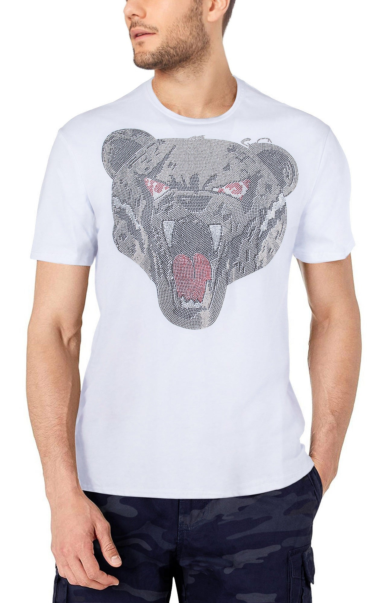 HEADS OR TAILS Men's Roaring Bear Rhinestone Graphic T-Shirt