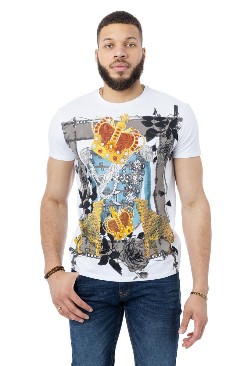 HEADS OR TAILS Rhinestone Studded Graphic printed T-Shirt