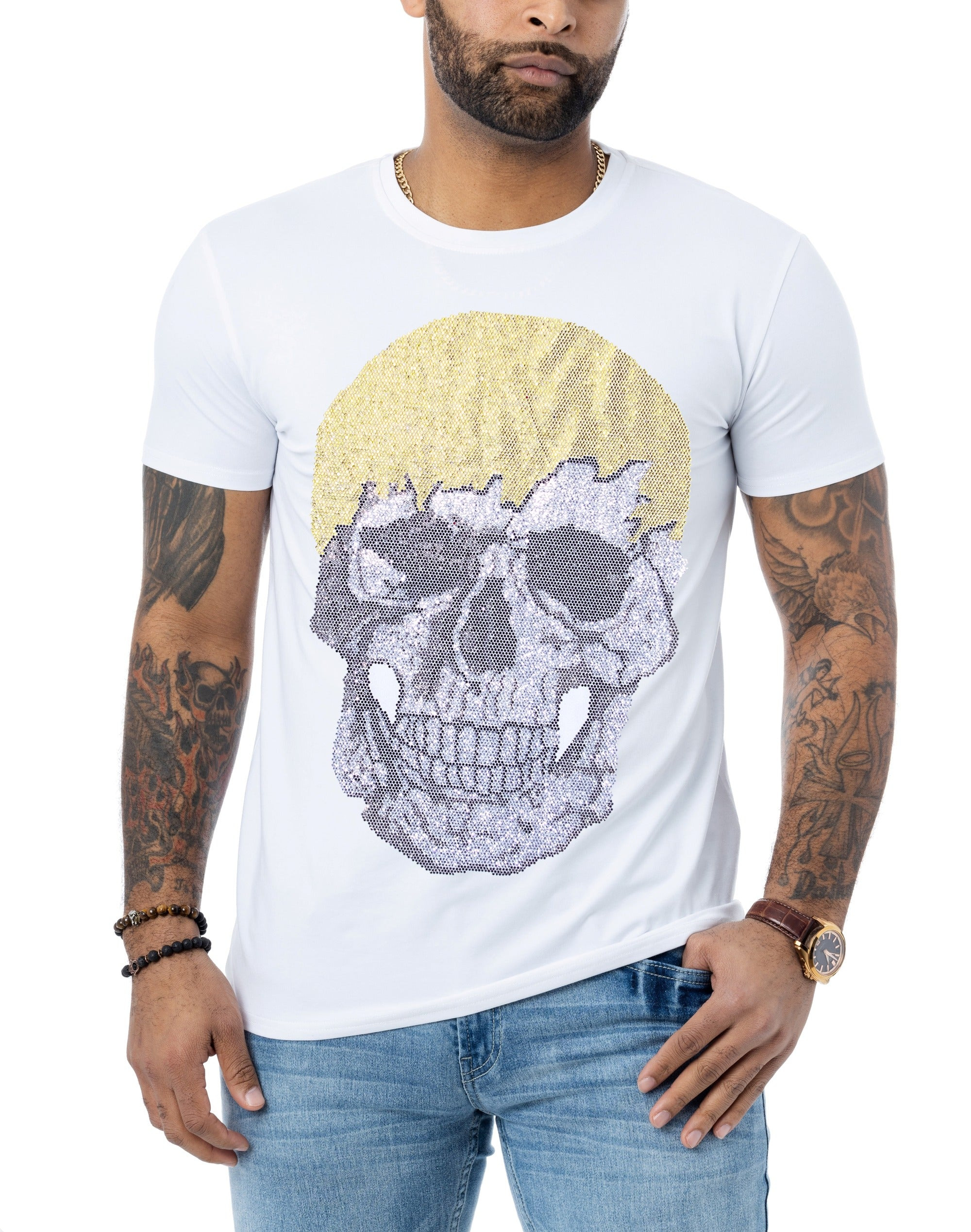 HEADS OR TAILS Men's Rhinestone Graphic T-Shirt