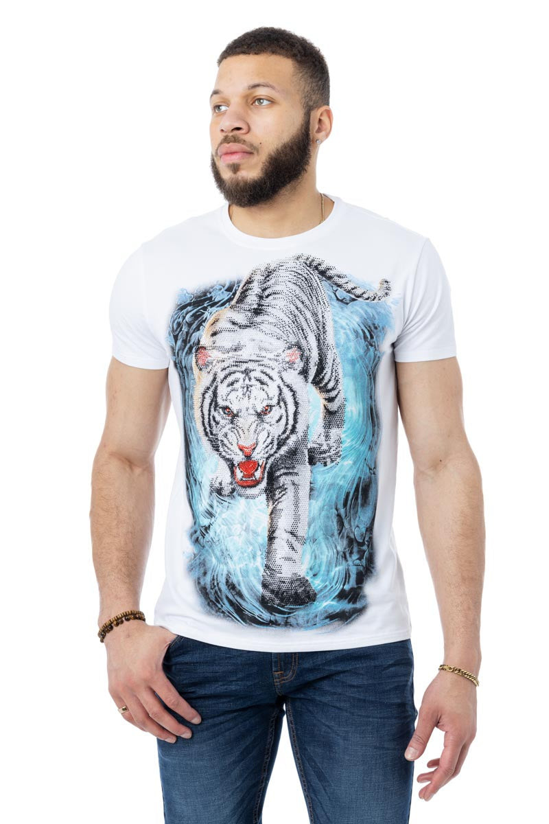 HEADS OR TAILS Rhinestone Studded Graphic Printed T-Shirt