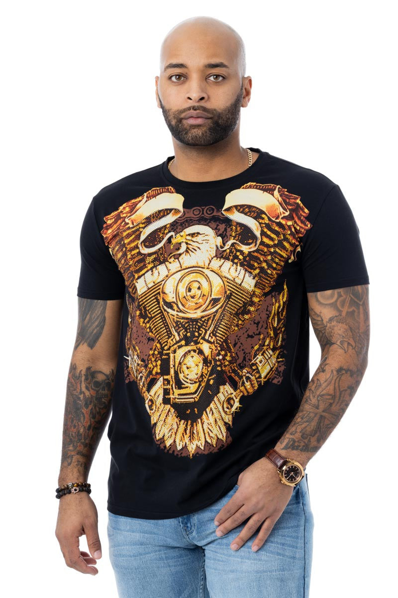 HEADS OR TAILS Rhinestone Studded Graphic Printed T-Shirt