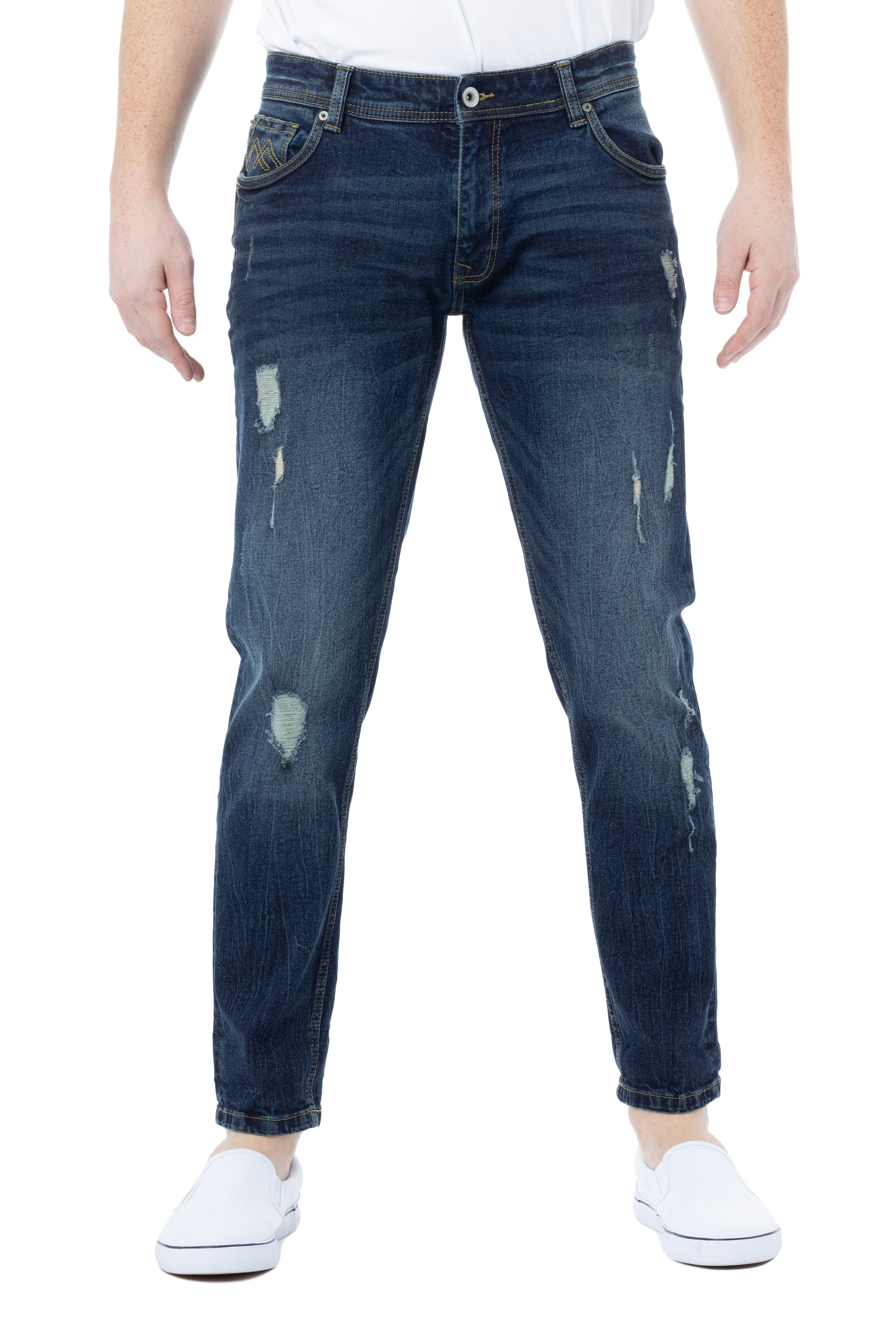 RAW X Men's Ripped & Distressed Washed Denim Pants