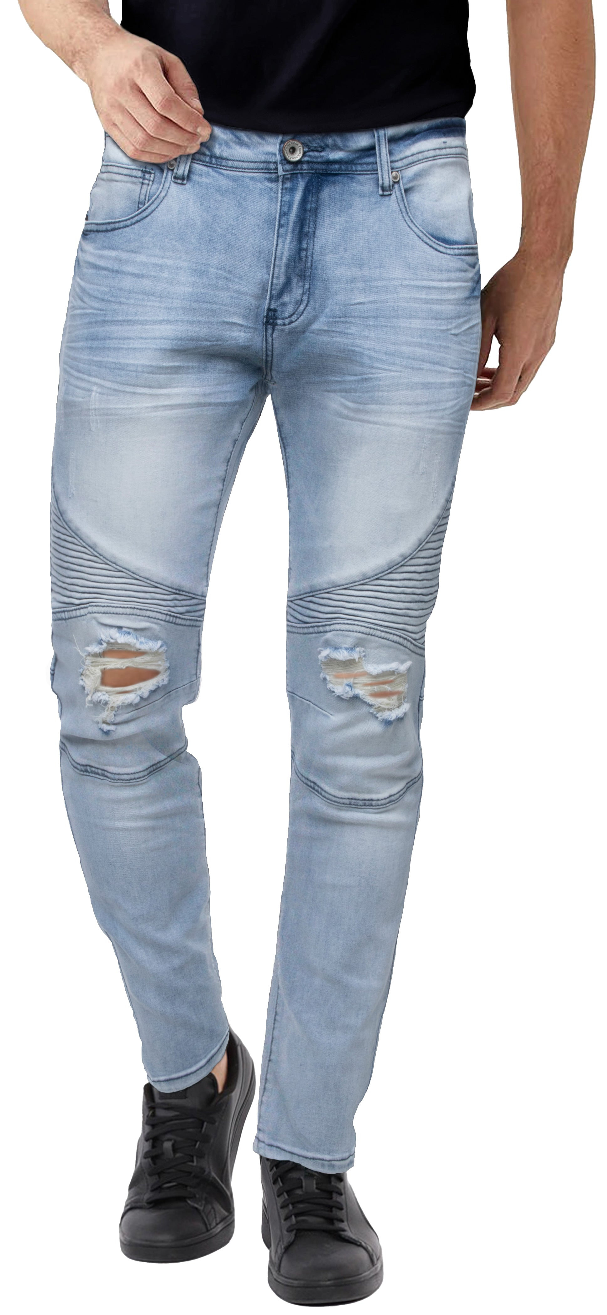 RAW X Men's Slim Fit Ripped Knee Moto Biker Denim Pants