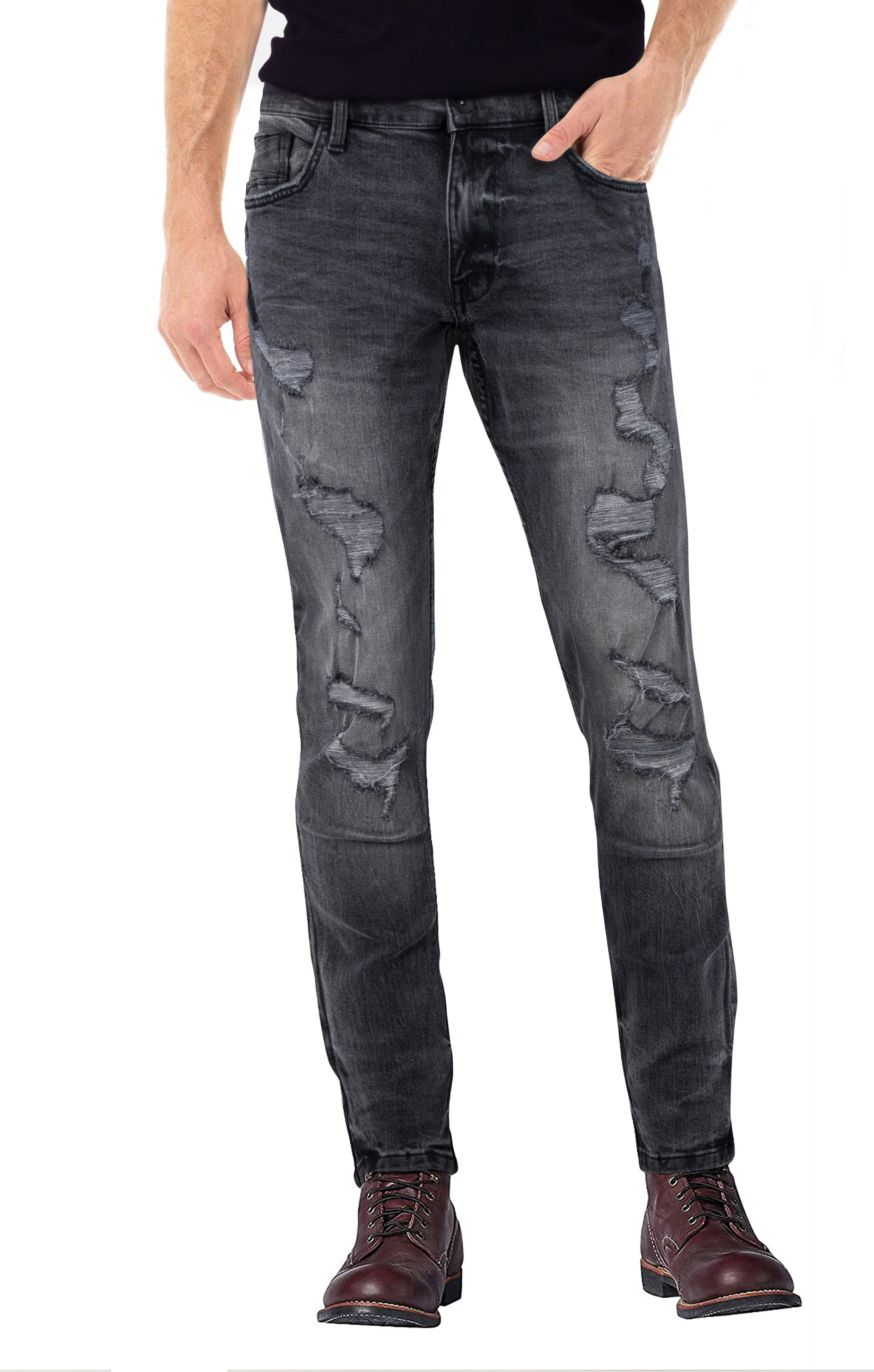 RAW X Men's Skinny Stretch Fit Rip & Repair Denim Pants