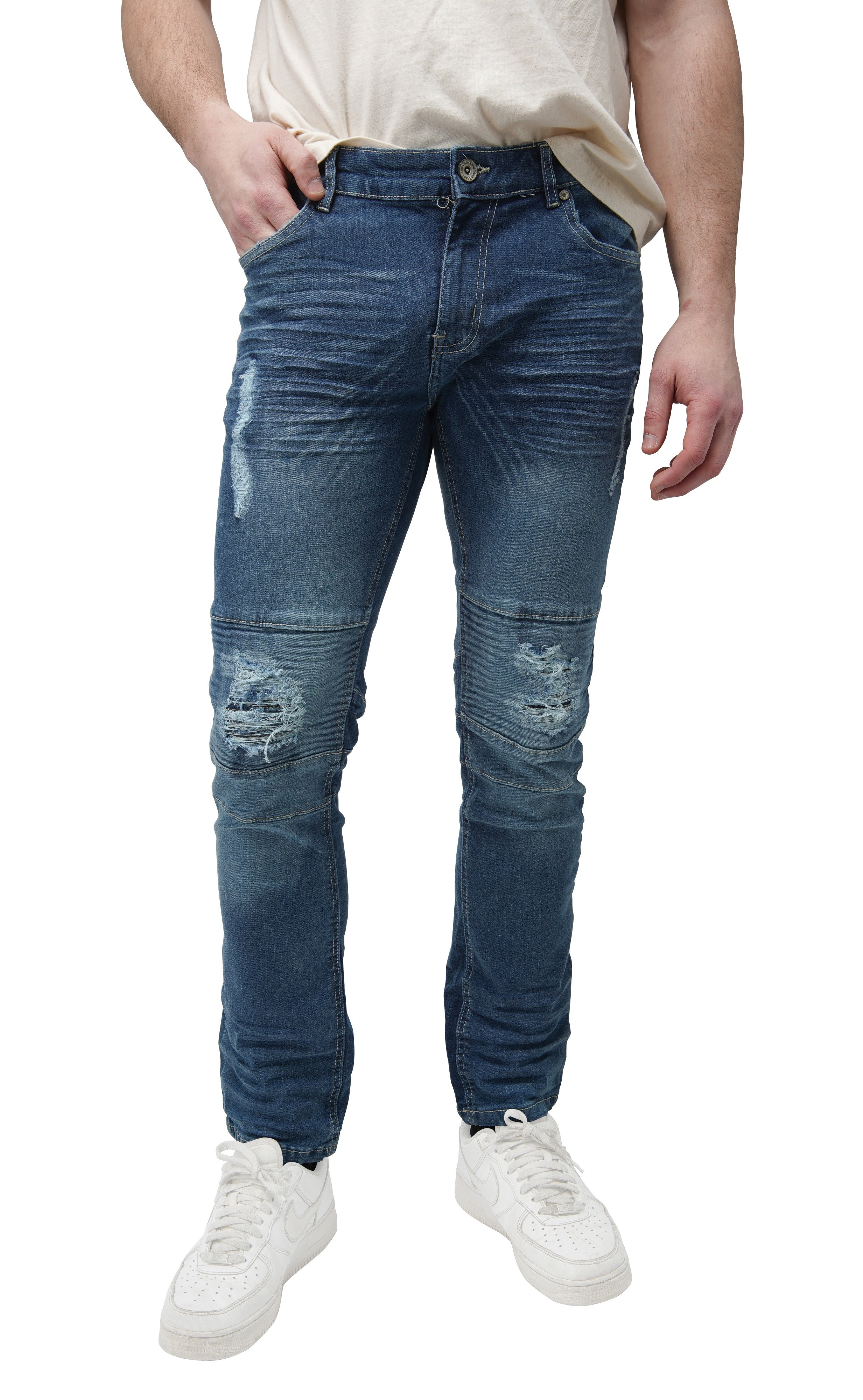 RAW X Men's Slim Fit Moto Biker Ripped Denim Pants