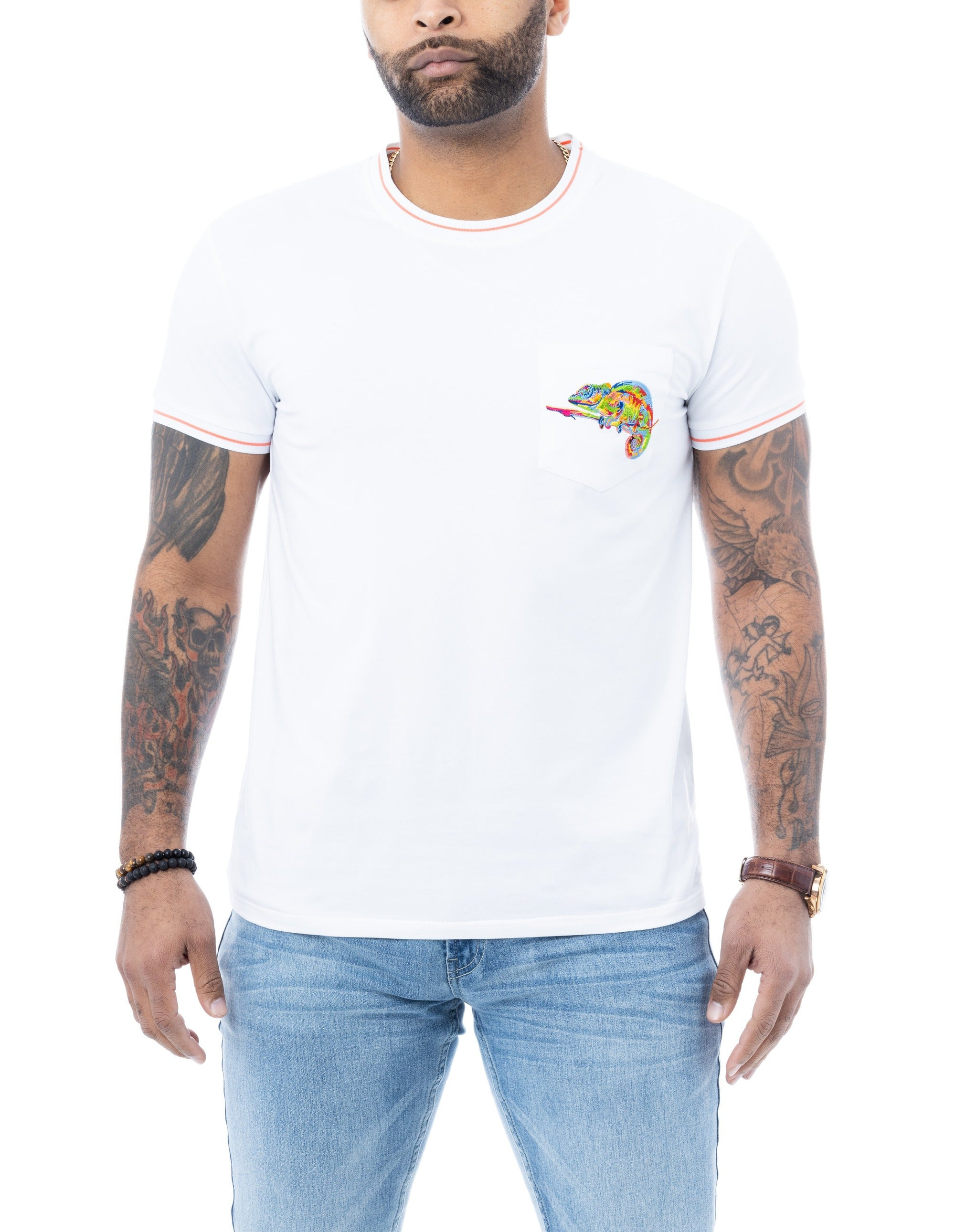 RAW X Relaxed Fit Embroidered Pocket Crewneck T-Shirt