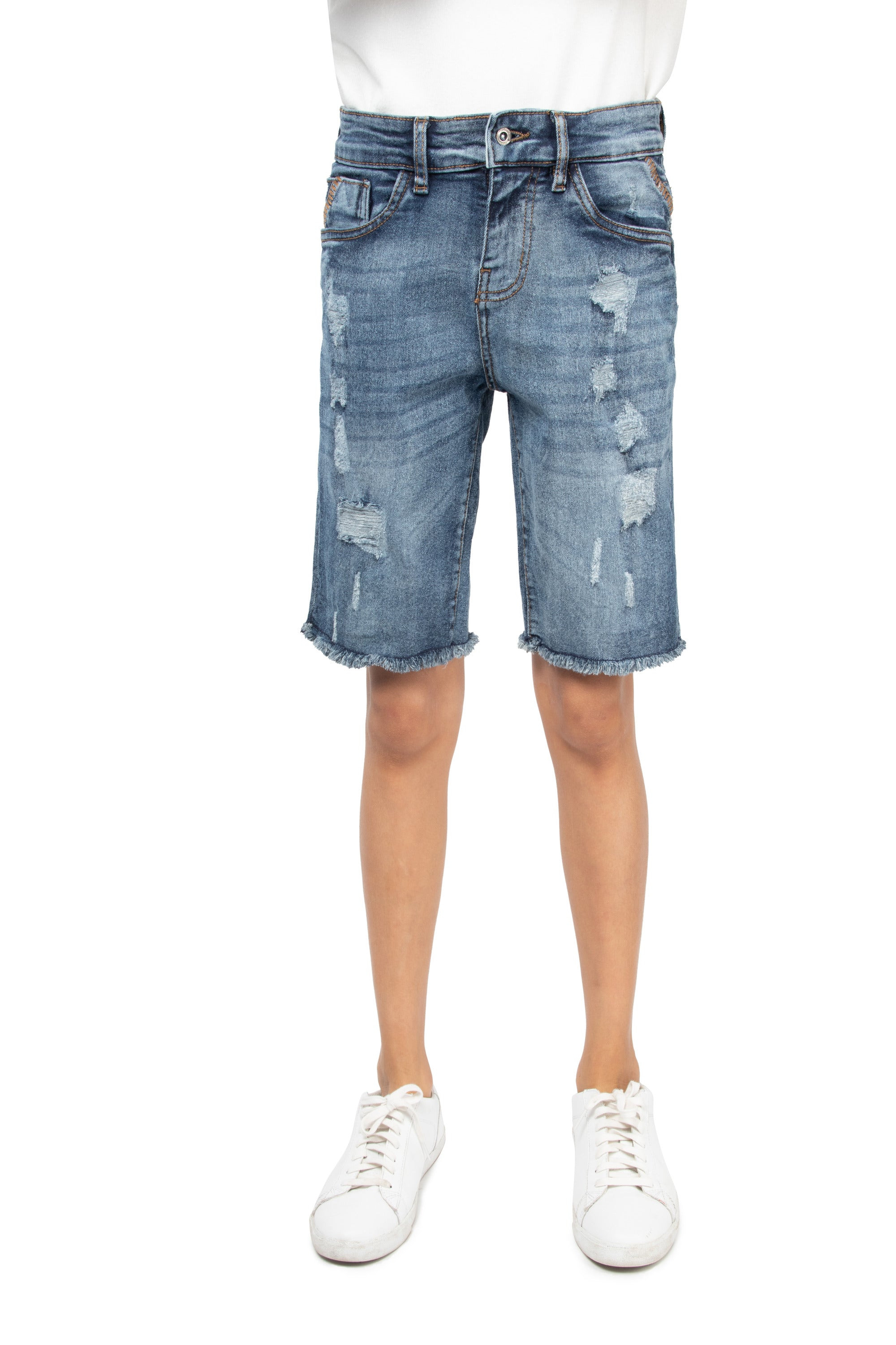 RAW X Boy's Slim Fit Distressed Denim Cut Off Shorts