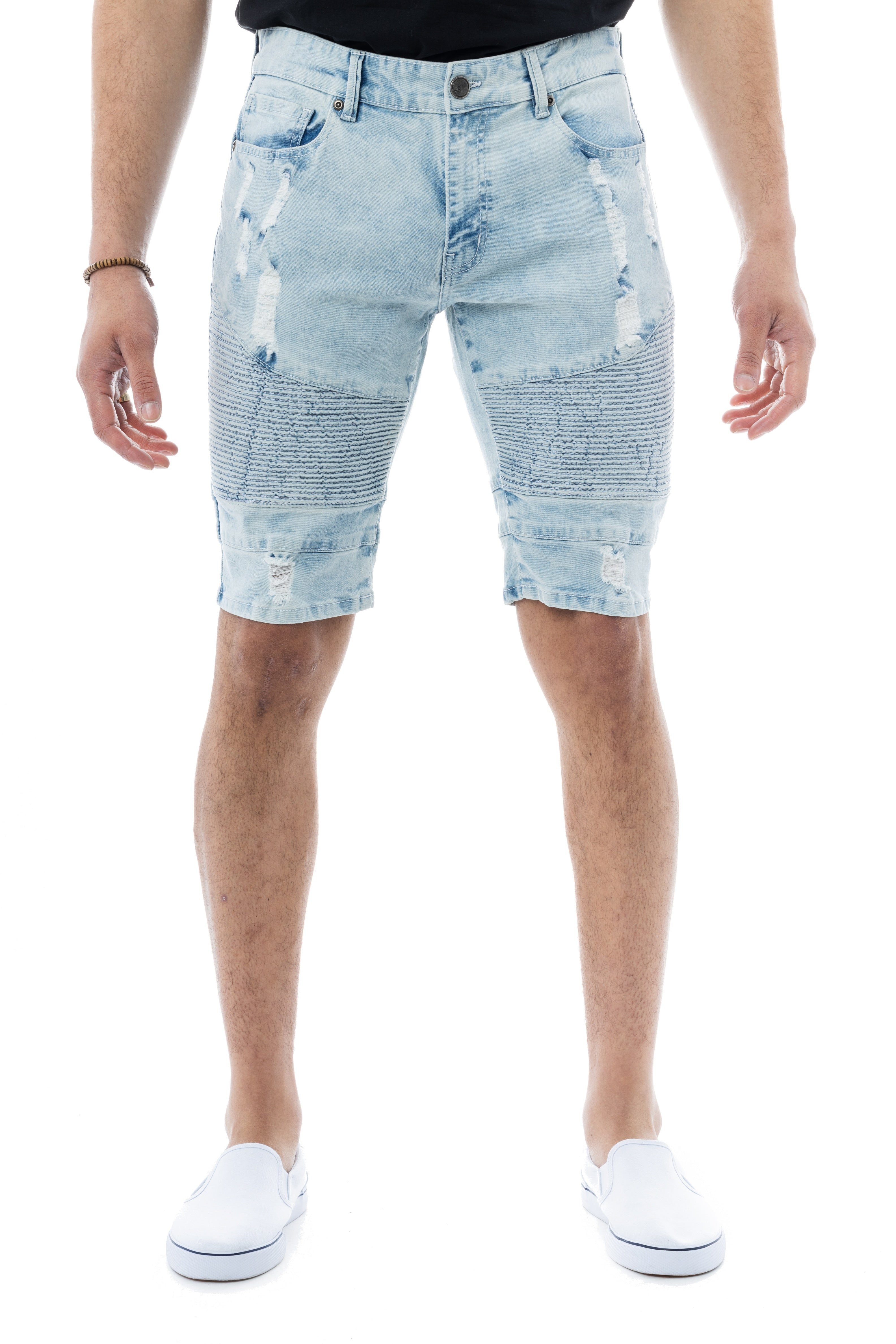 X RAY Men's 12.5" Moto Detail ripped Denim Shorts