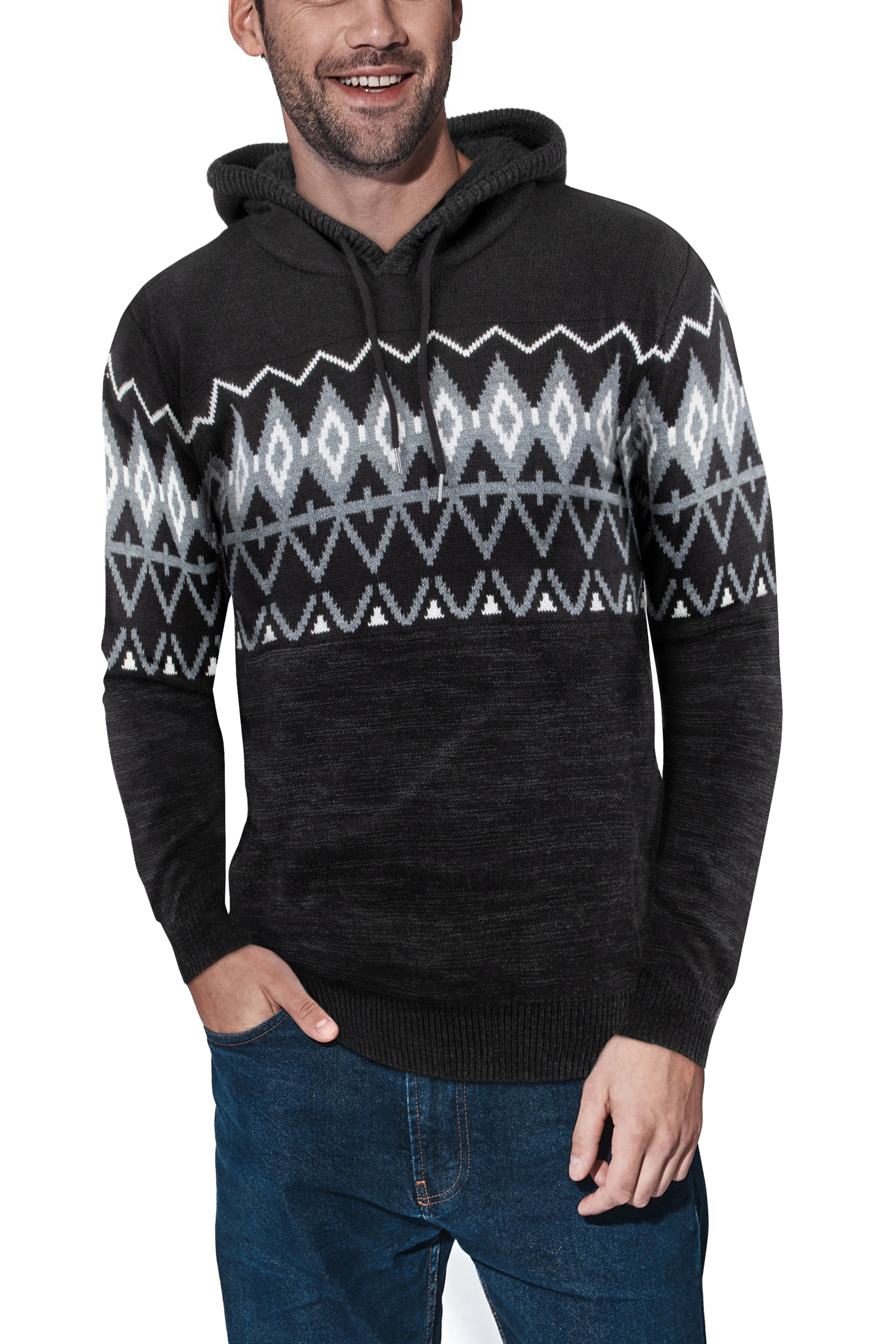 X RAY Fair Isle Sherpa Hooded Sweater