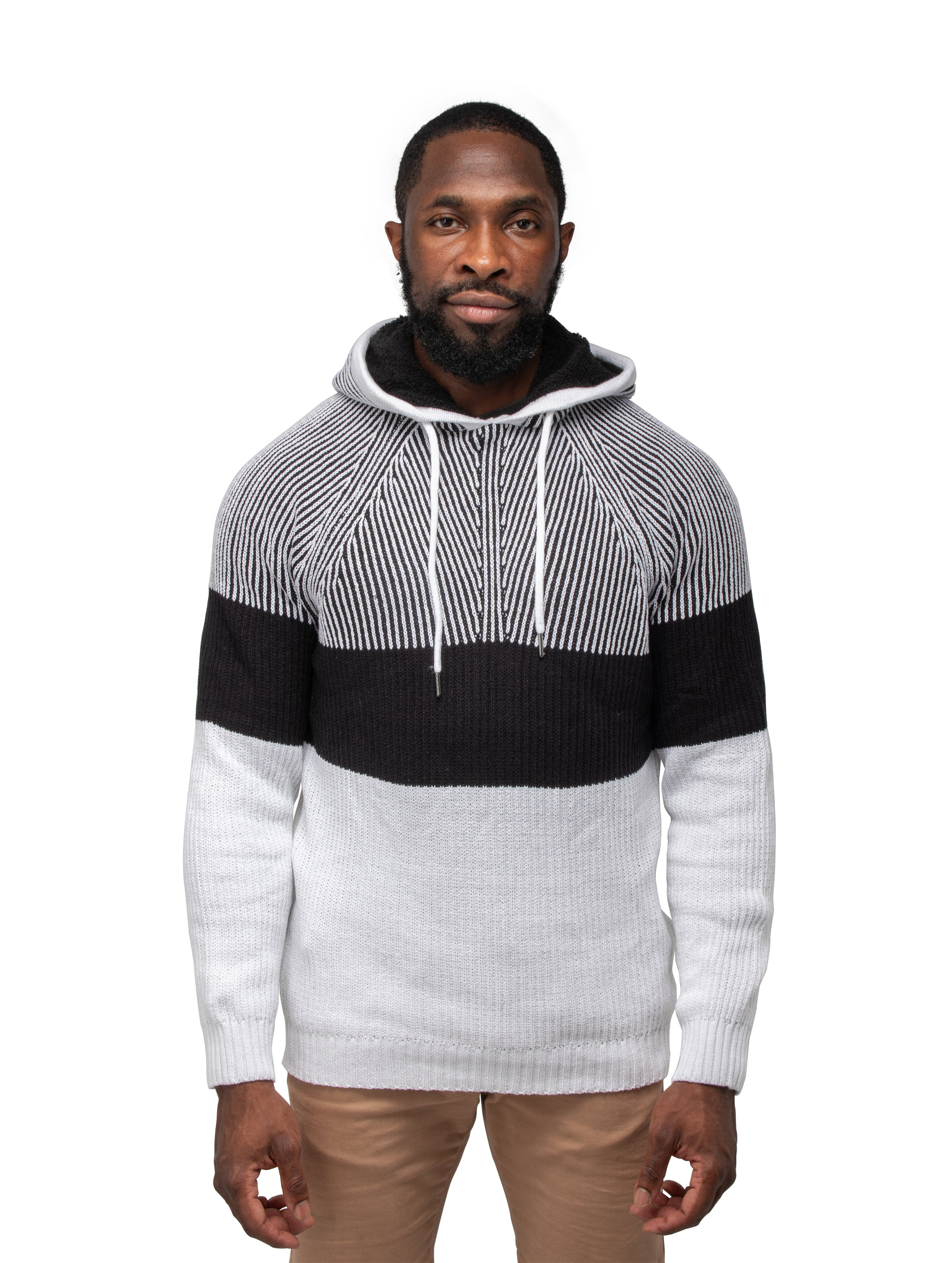 X RAY Rib Knit Color Block Pullover Hooded Sweater