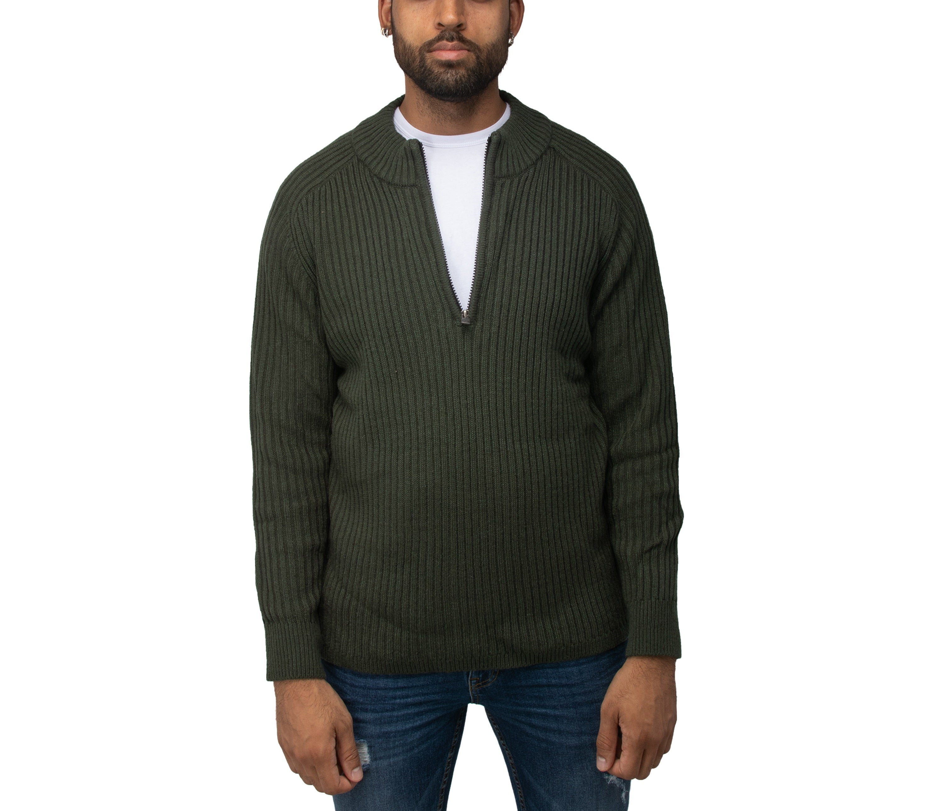 X RAY Slim Fit Mock Neck Quarter Zip Pullover Men | Long Sleeve Sweaters for Men | Knitted Sweater