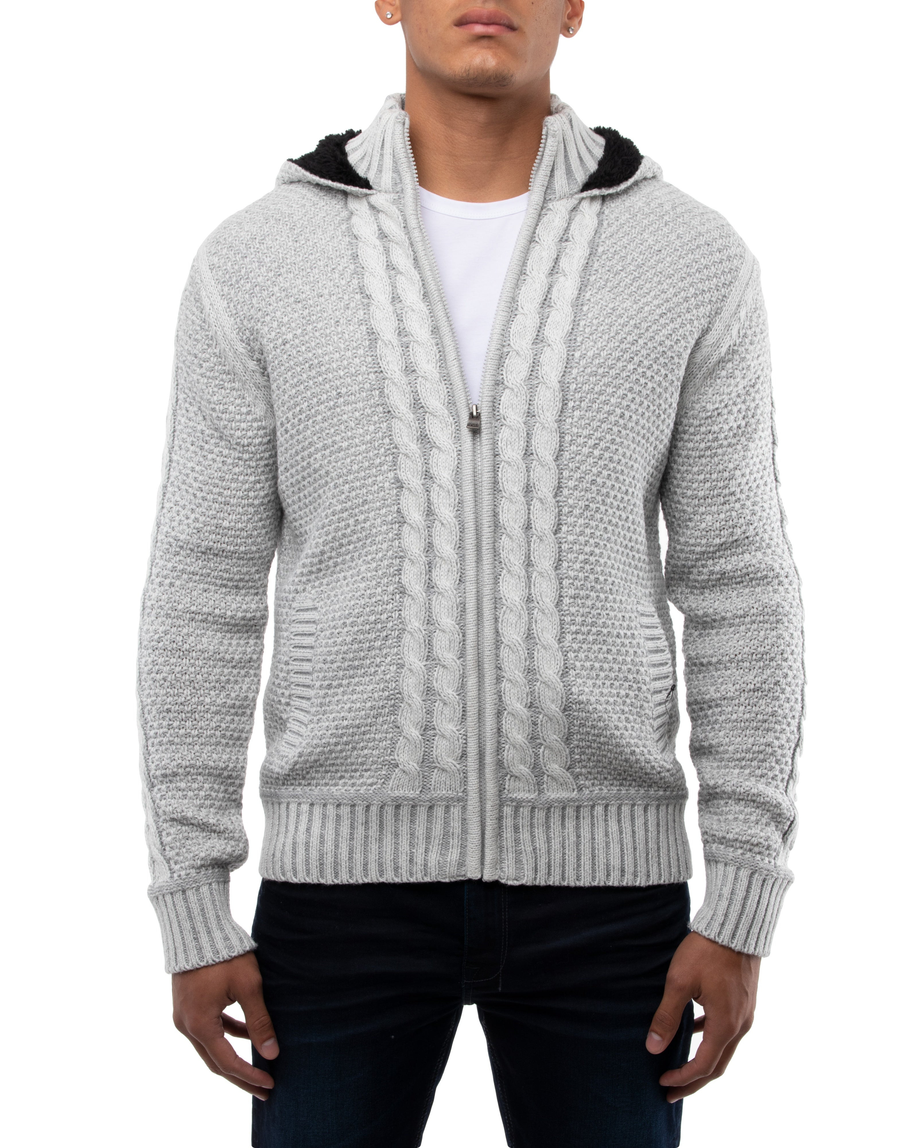 X RAY Hooded Full Zip Up Knit Sweater