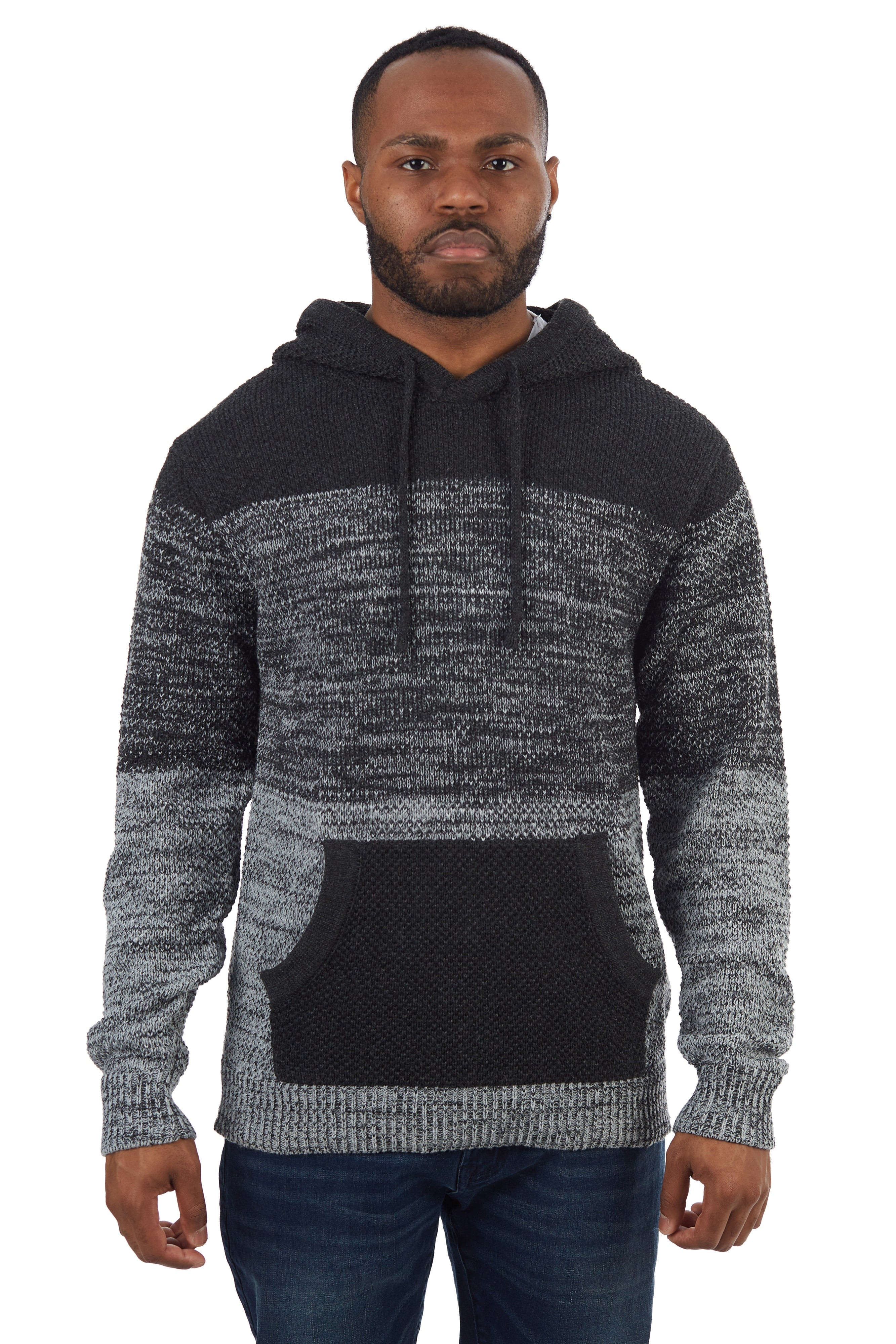 X RAY Colorblock Knitted Pullover Hooded Sweater Grey