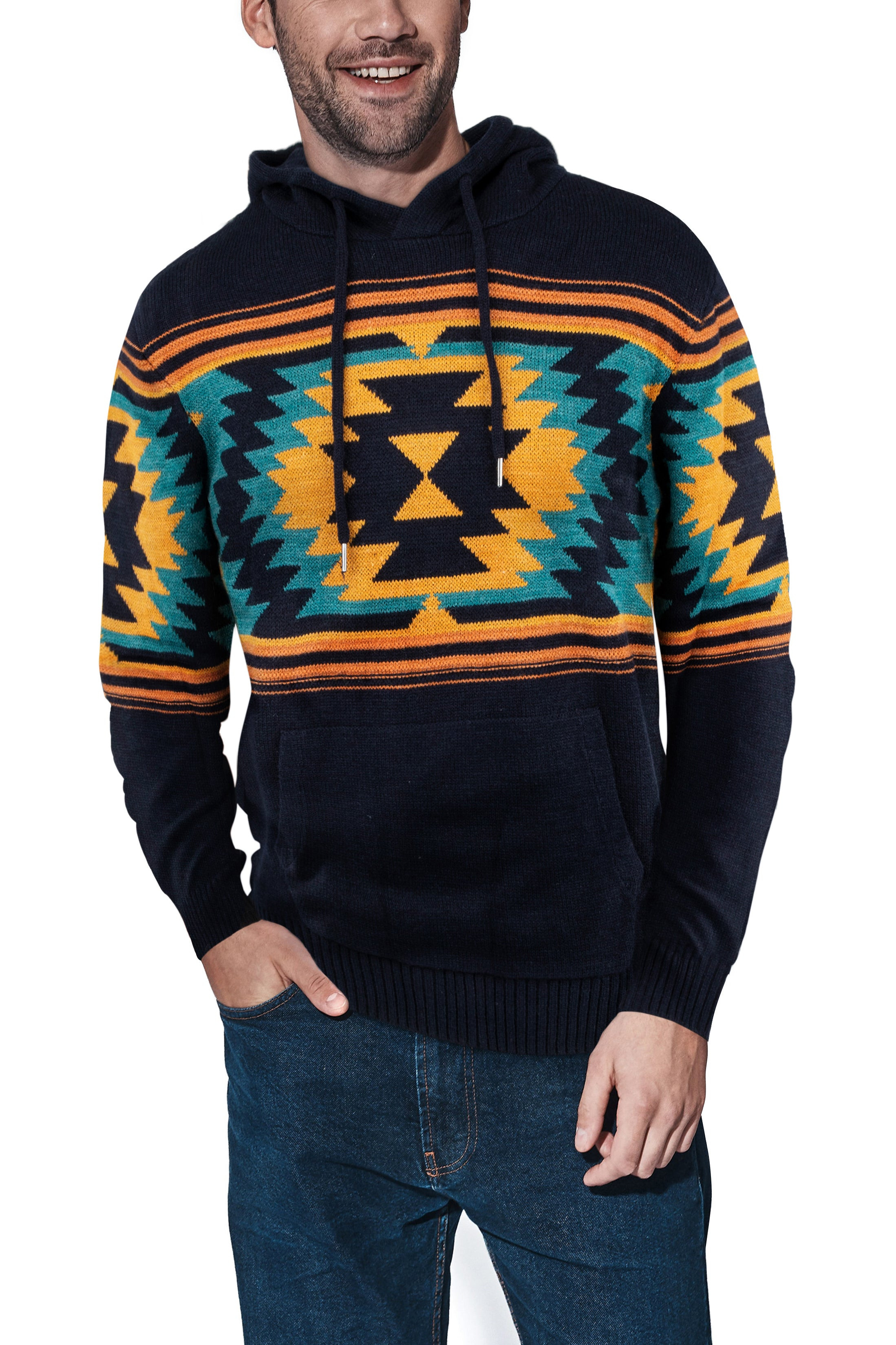 X RAY Aztec Hooded Sweater Blue