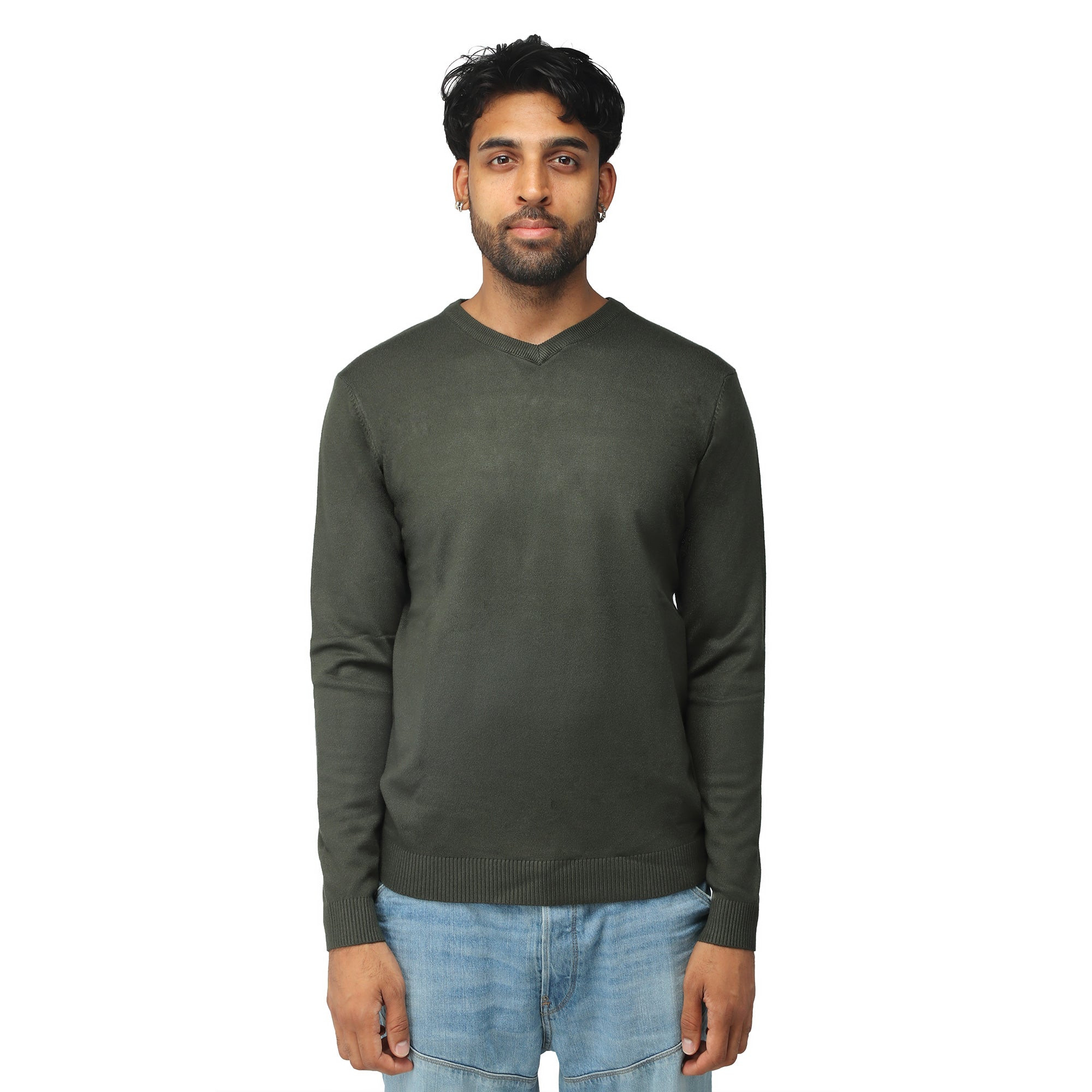 X RAY Classic V-Neck Sweater Olive